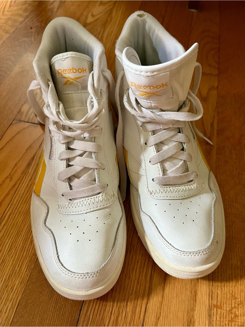 Reebok White and Yellow Kids High-Top Sneakers